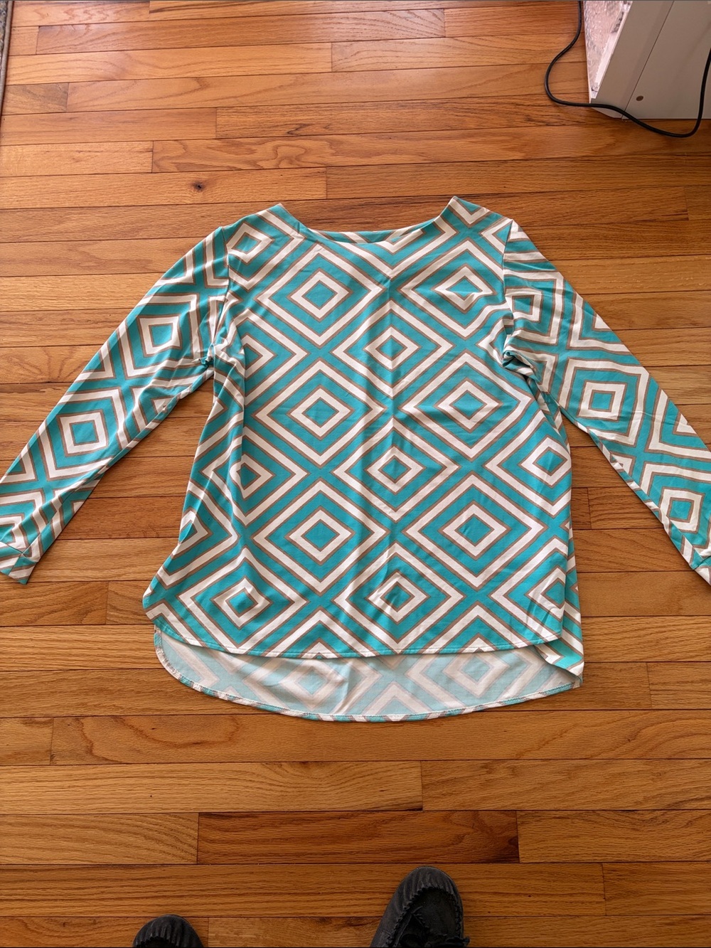 MAHI GOLD Teal and White Geometric Long-Sleeve Tunic